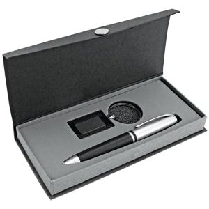 Набор: авторучка и брелок, синий с серебристым, 15,5х8,5х2,5 см, металл, лазерная гравировка, тампоп