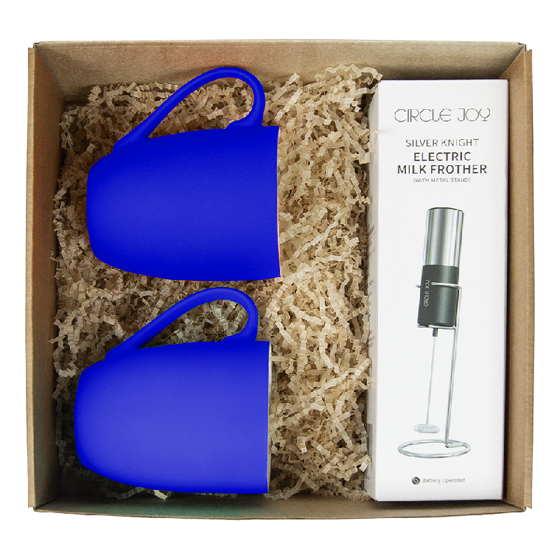 Набор подарочный Solution Prestige Trio (Две кружки, вспениватель для молока с подставкой),  с синим