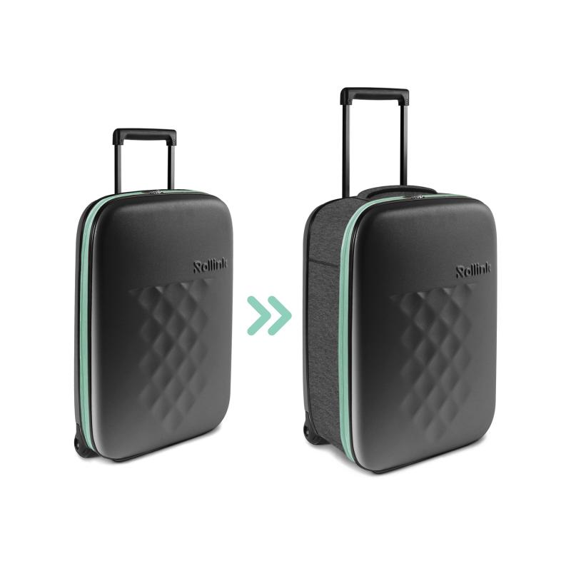 Чемодан складной Rollink Earth 55x40x20 см, 2 колеса, черный/зеленый