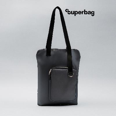 Шоппер Superbag Pocket, с внутренним креплением-карабин и чехлом для мелочей (серый с черным)
