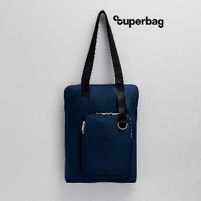 Шоппер Superbag Pocket, с внутренним креплением-карабин и чехлом для мелочей (темно-синий с черным)