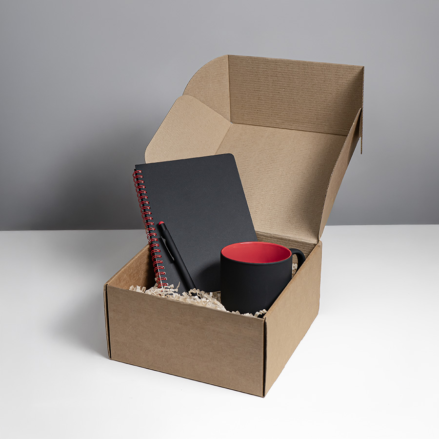 Набор подарочный FLAME: блокнот, ручка, кружка, черный/красный