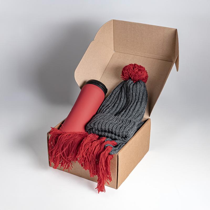 Набор подарочный COLD NIGHT: шарф и шапка, термокружка, красный