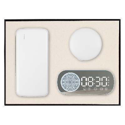 Набор подарочный Solution Prestige Trio ( внешний аккумулятор «Universal», беспроводная колонка с часами, кабель многофункциональный)