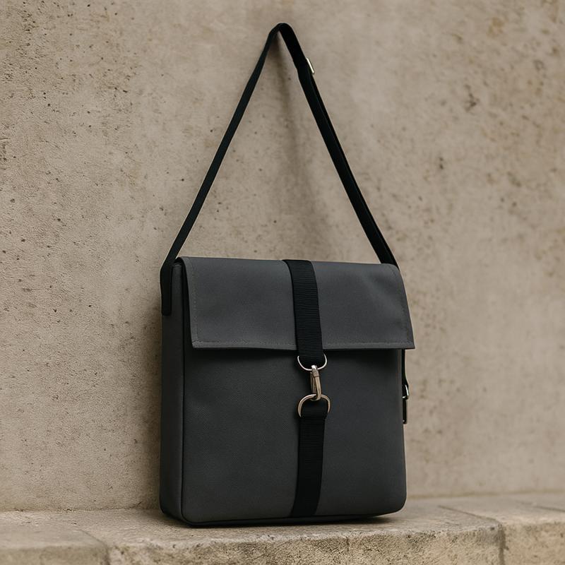 Шоппер Superbag Companion, с тремя отделениями, боковым креплением (карабин) и карманом (серый с черным)