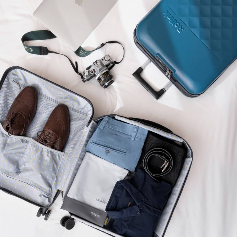 Чемодан складной Rollink Vega 360 55x40x20 см, 4 колеса, серо-синий