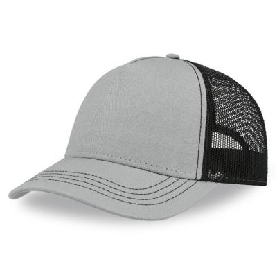 Бейсболка "RAPPER CANVAS", 5 клиньев, серый/черный, пласт.заст, 100% хлопок,100% полиэстер, 260 г/м2