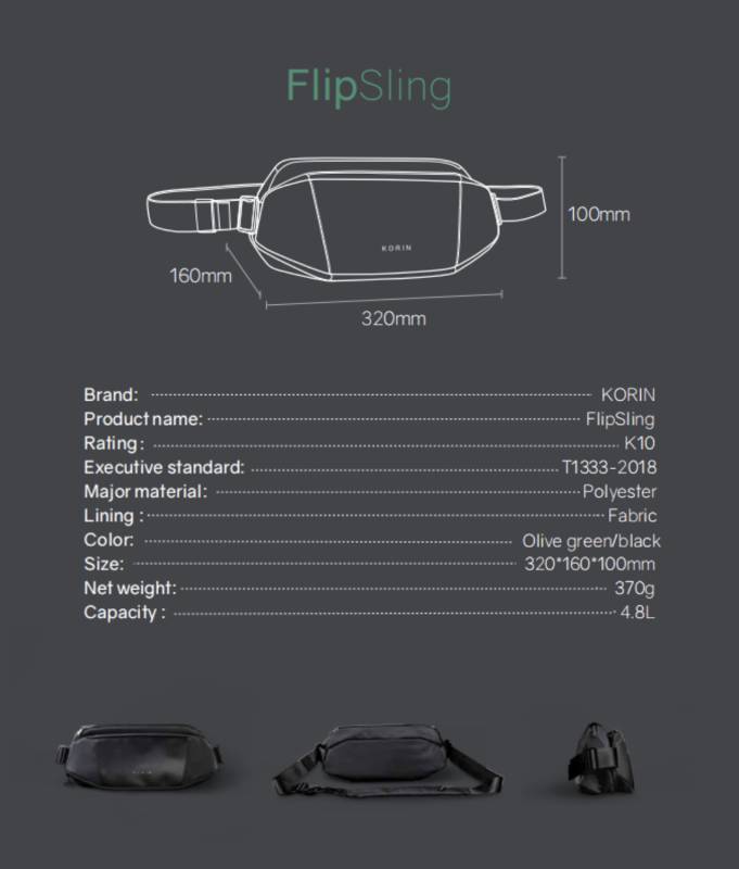 Наплечная сумка KORIN FlipSling 32х16х10 см, темно-зеленая/черная