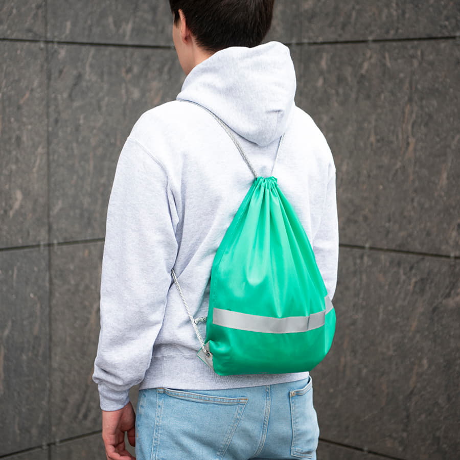 Рюкзак мешок со светоотражающей полосой RAY, белый, 35*41 см, полиэстер 210D