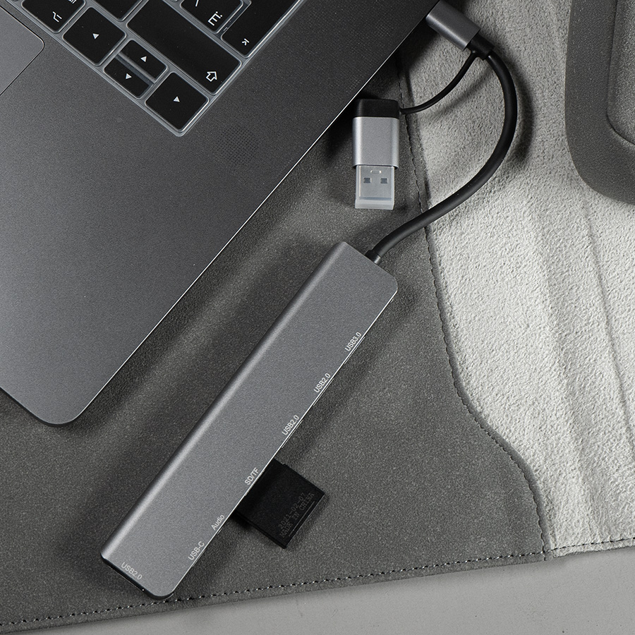 USB-хаб ROOT 8 в 1, серый, алюминий