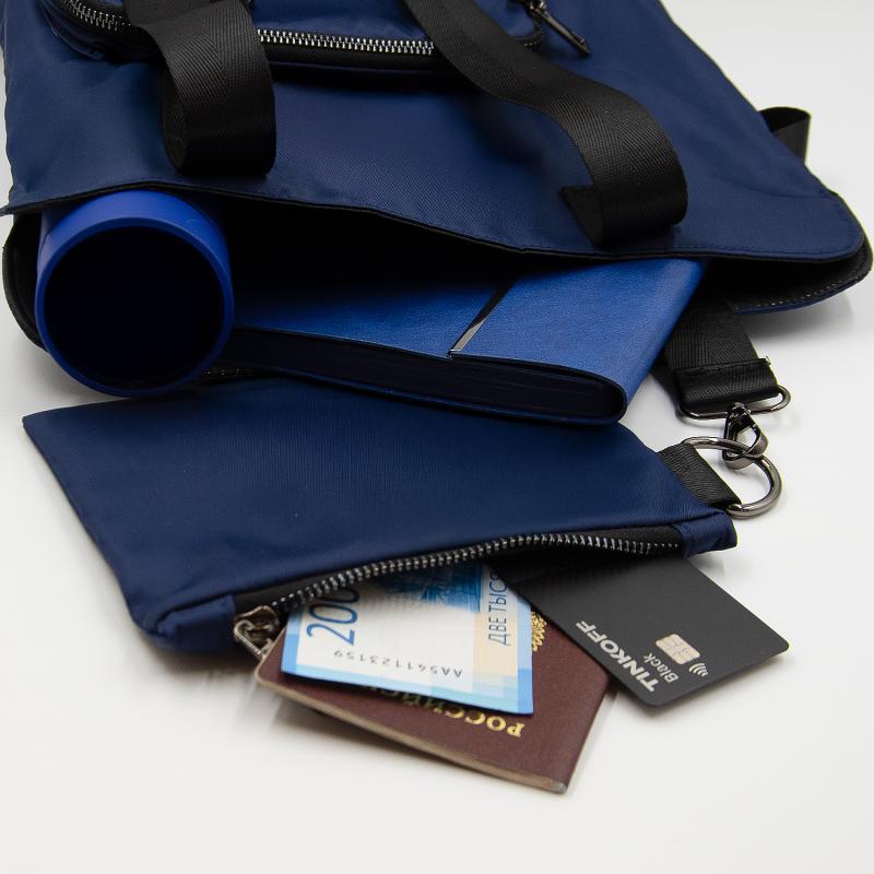 Шоппер Superbag Pocket, с внутренним креплением (карабин) и чехлом для мелочей (темно-синий с черным)
