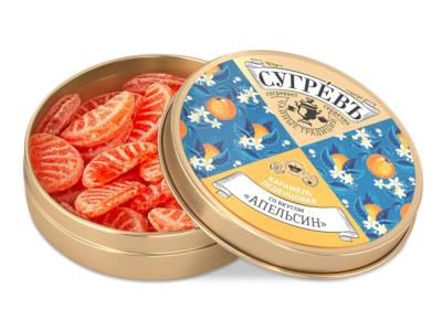 Карамель леденцовая со вкусом апельсина в банке
