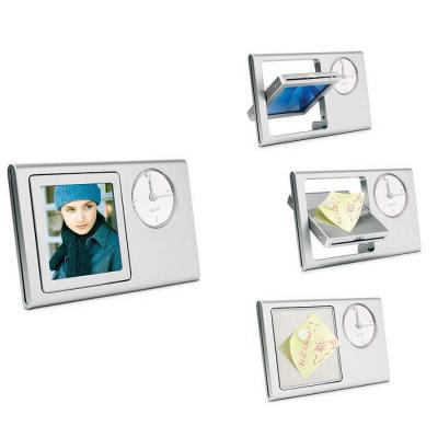 Часы   "Берма" с фоторамкой и магнитами для записок,  белый, 15х9х1 см, пластик, металл, тампопечать