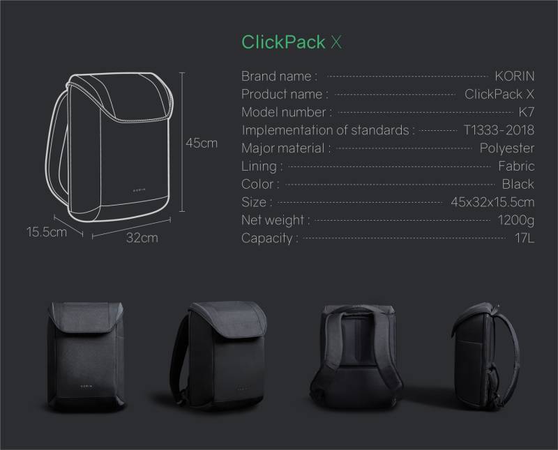 Рюкзак KORIN ClickPack X 45х32х15,5 см, с клапаном, черный
