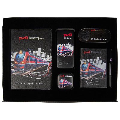 Набор подарочный Solution Prestige Sei Print Sample "Железные дороги" (Ежедневник, беспроводной аккумулятор, зарядный кабель, колонка, ручка, обложка для паспорта)