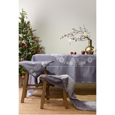 Скатерть из хлопка фиолетово с рисунком Ледяные узоры, new year essential, 180х260см