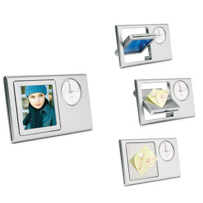 Часы   "Берма" с фоторамкой и магнитами для записок,  белый, 15х9х1 см, пластик, металл, тампопечать