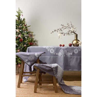 Скатерть из хлопка фиолетово с рисунком Ледяные узоры, new year essential, 180х180см