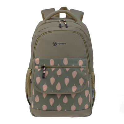 Рюкзак TORBER CLASS X,  с орнаментом "Листья", полиэстер 900D, 45 x 30 x 18 см